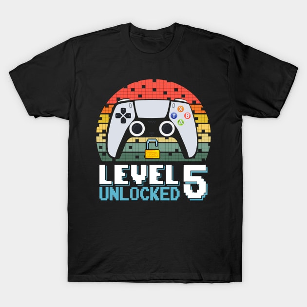 Level 5 Unlocked Vintage Retro Gaming T-Shirt by Asg Design